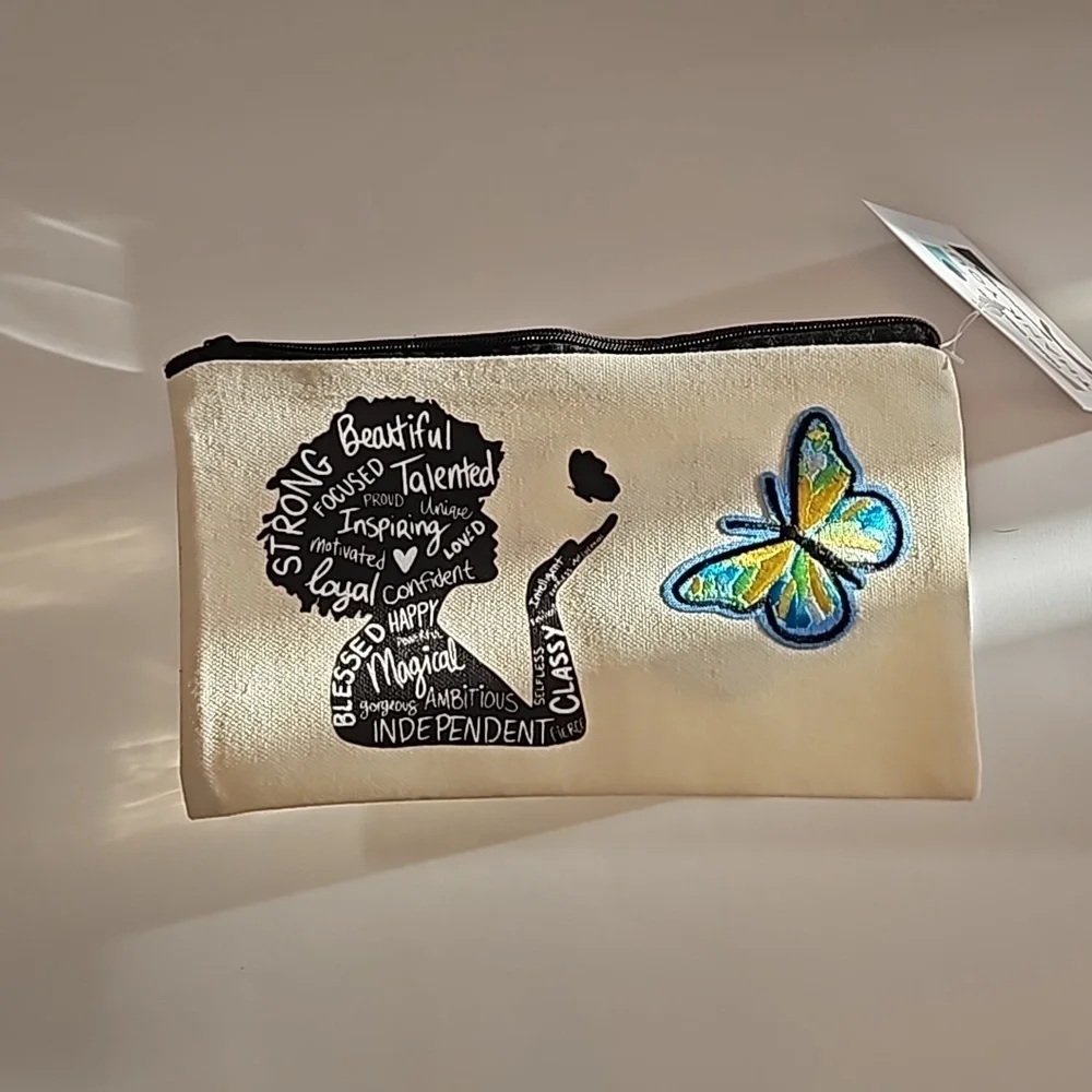 Hand Crafted makeup bag Canvas Pencil case Iron applique Handmade Travel purse